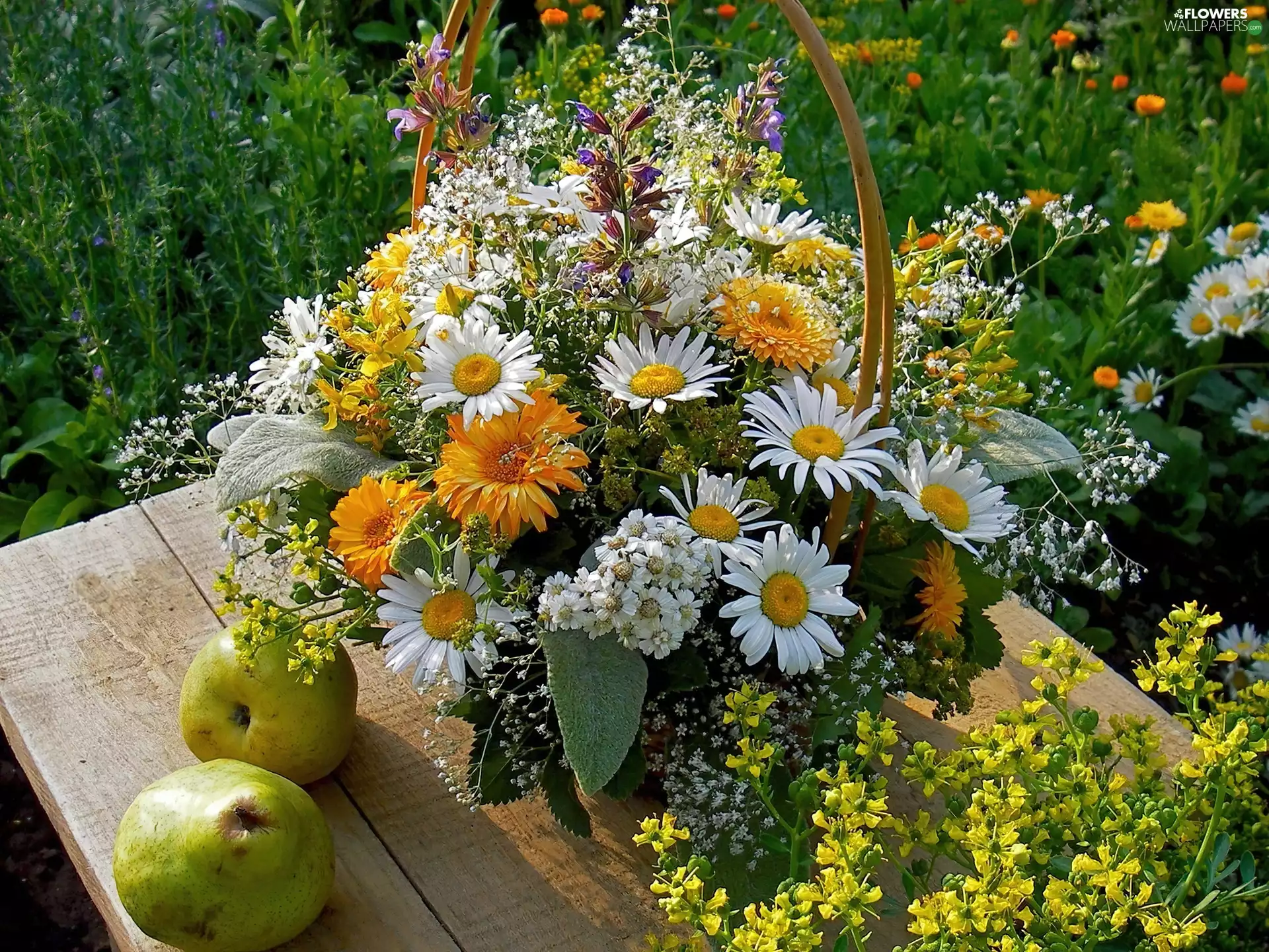 apples, wooden, table