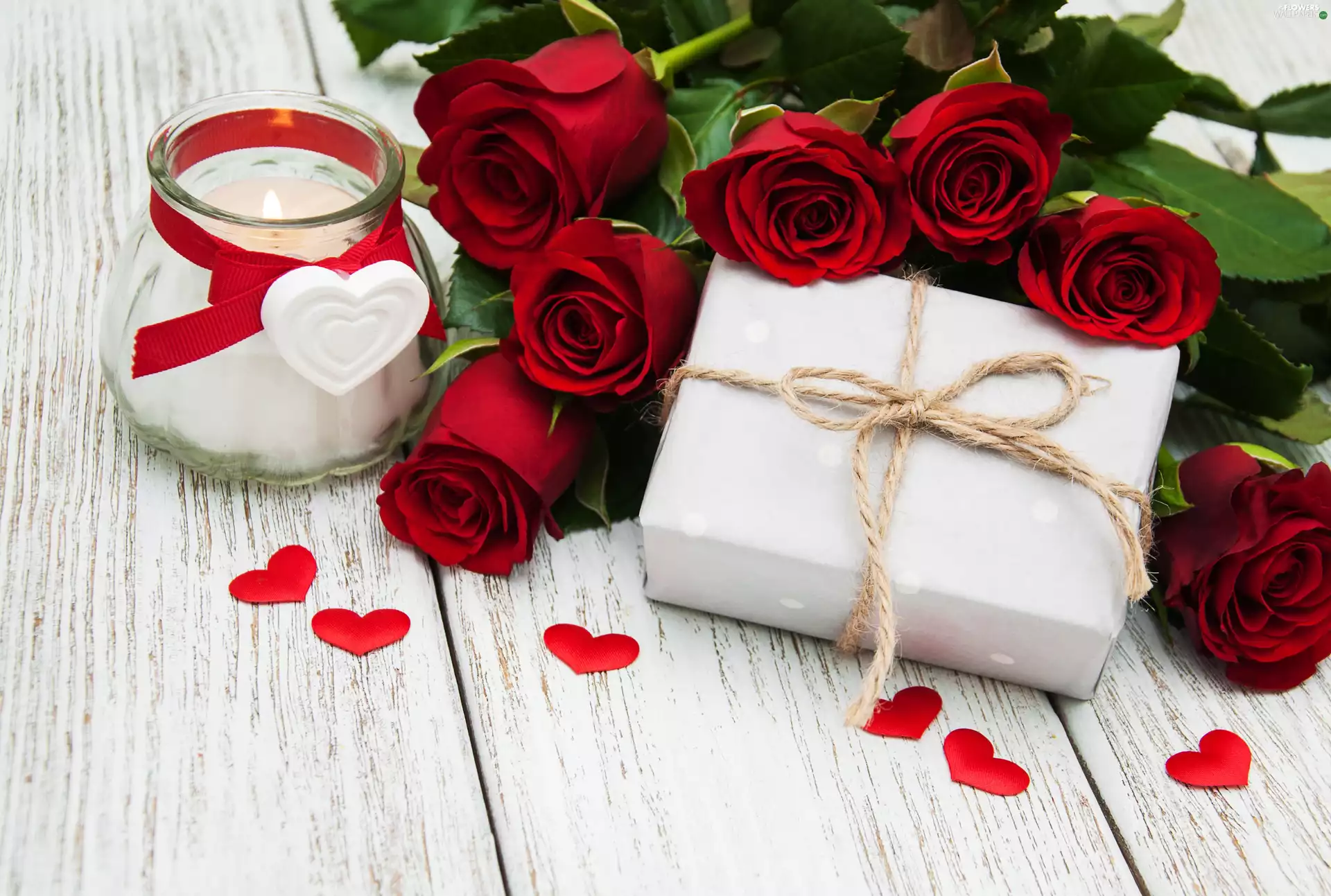 hearts, candle, roses, Valentine